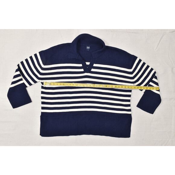 GAP Mens Big & Tall Size XXL Breton Stripe V-Neck Pullover Sweater Navy White - Picture 2 of 8
